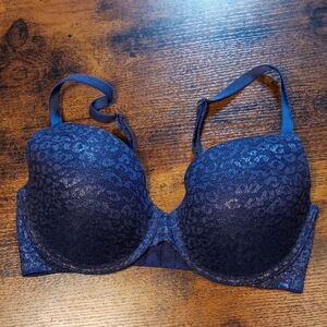 NWOT 32DD Pink Victoria's Secret blue Shimmer Leopard Print Padded Underwire Bra